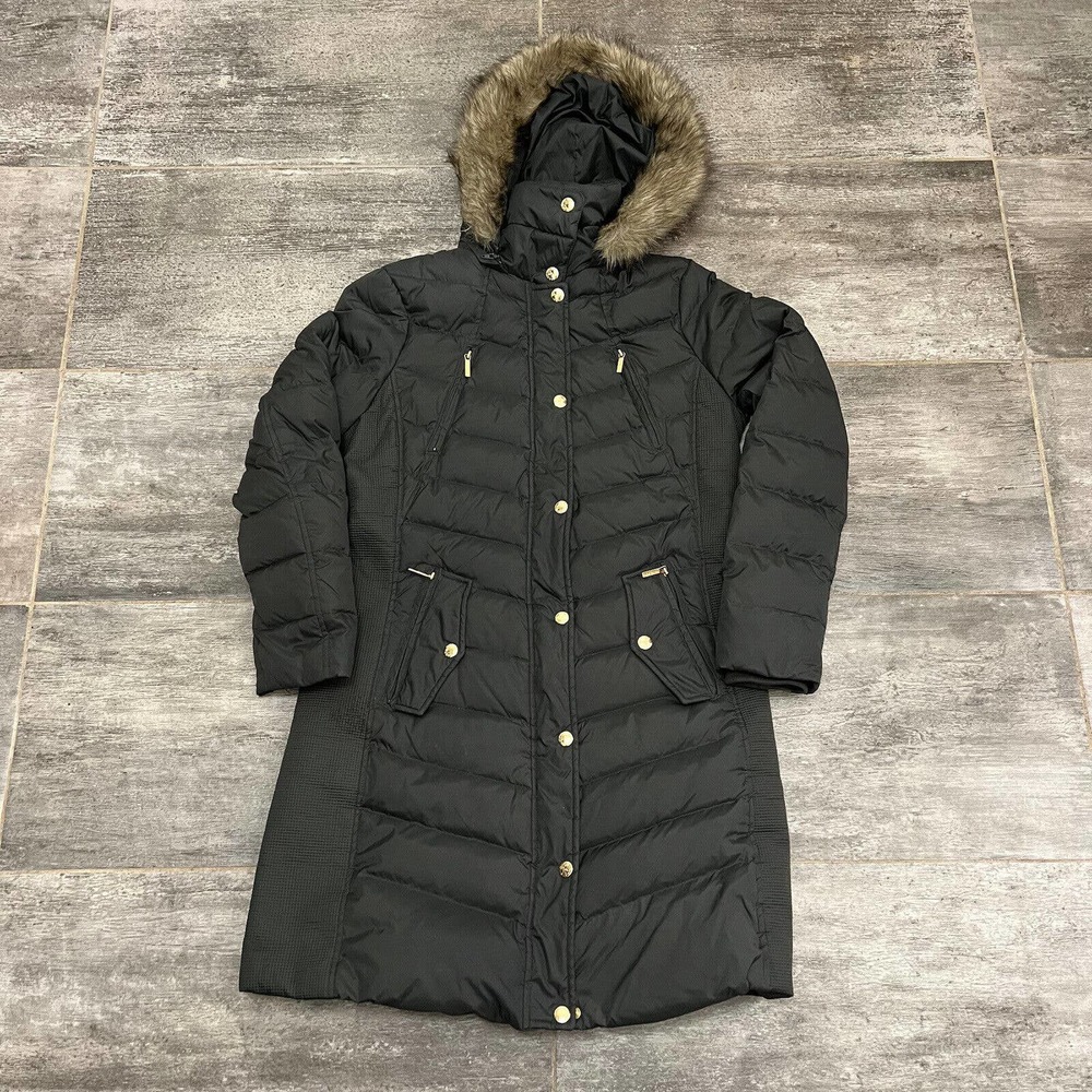 Michael Kors Down Puffer Jacket Parka Faux Fur Hood Olive Green Women’s M Coat